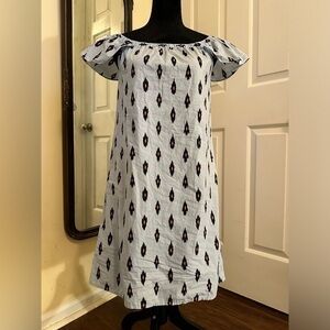 J Crew Factory IKat Off Shoulder Shift Mini Dress blue Cotton Women’s Size XXS